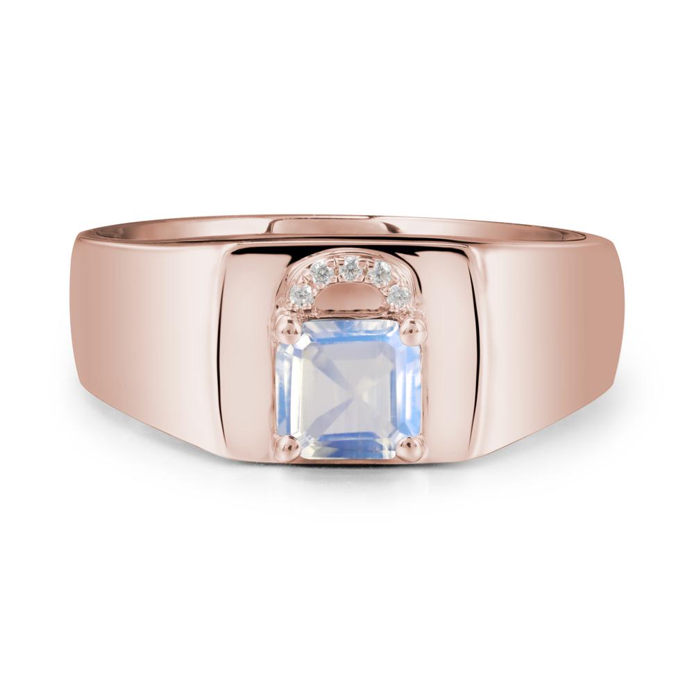 Men Moonstone Ring with Lock Design - LUO Jewelry #metal_14k rose gold