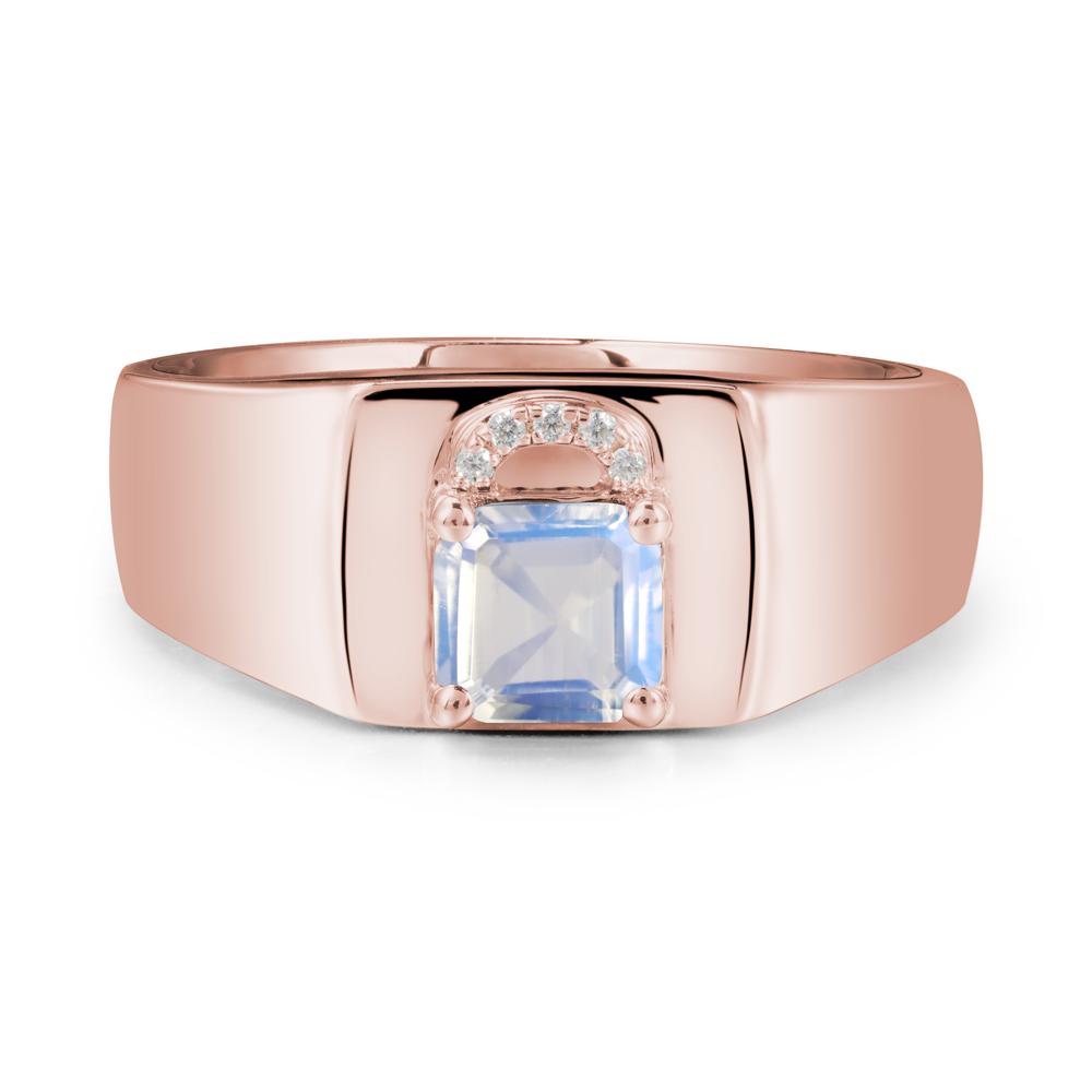 Men Moonstone Ring with Lock Design - LUO Jewelry #metal_18k rose gold