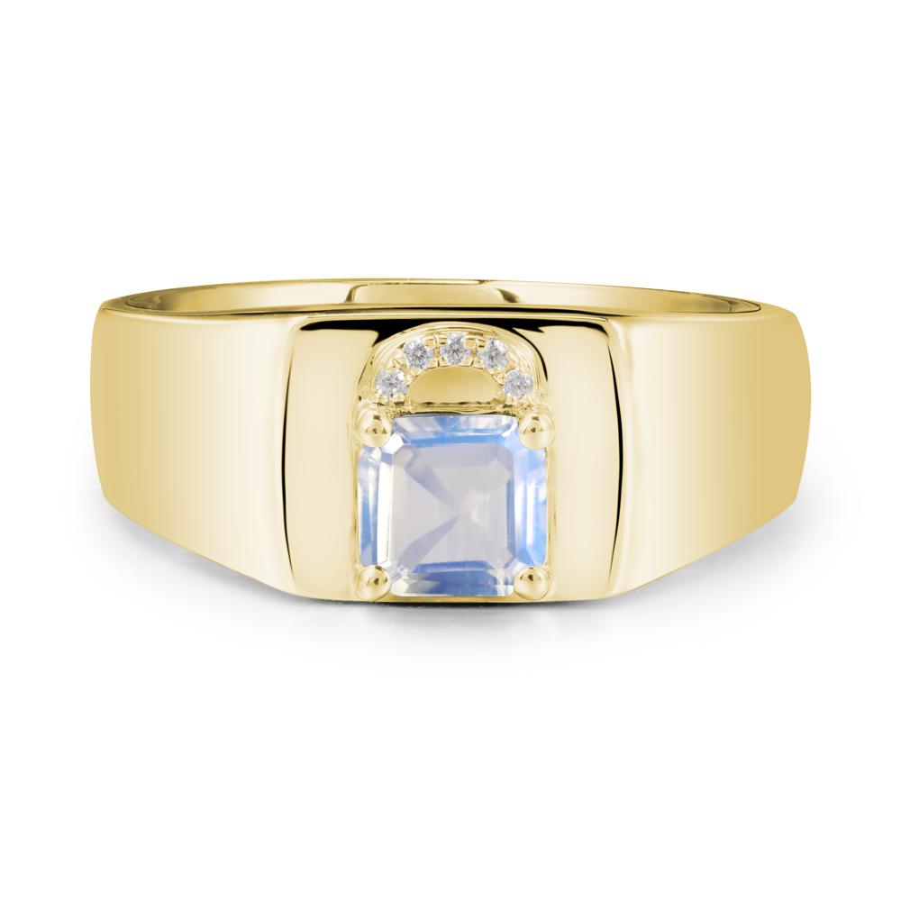 Men Moonstone Ring with Lock Design - LUO Jewelry #metal_18k yellow gold
