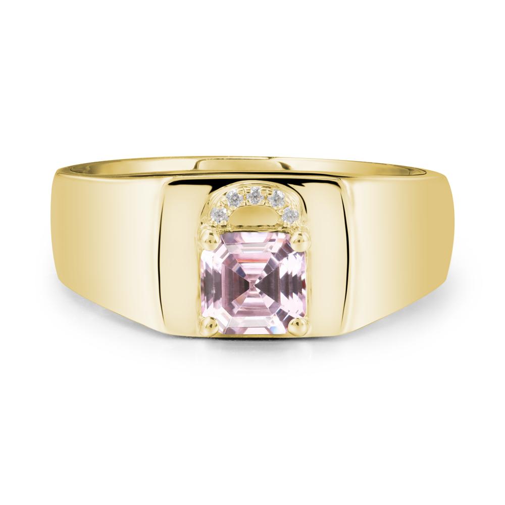 Men Pink Cubic Zirconia Ring with Lock Design - LUO Jewelry #metal_18k yellow gold