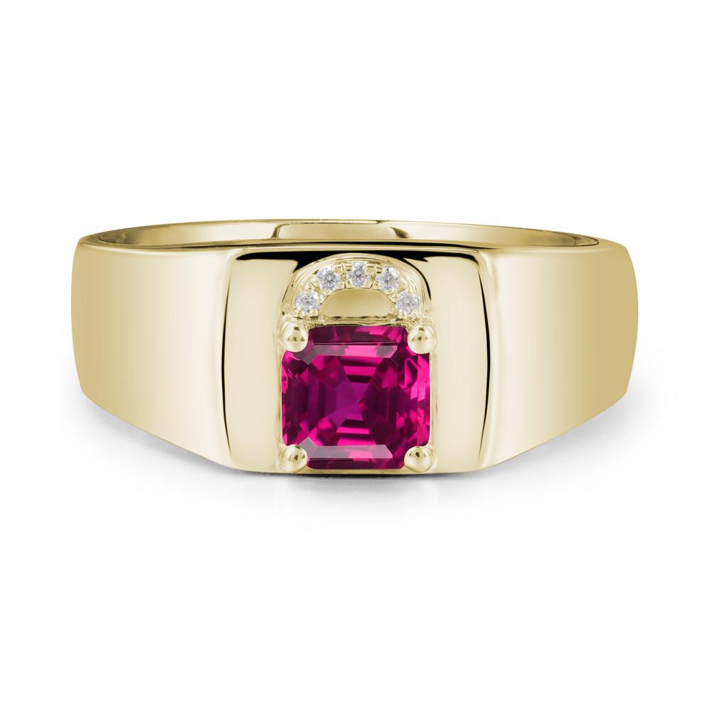 Lock Insipired Ruby Ring for Men - LUO Jewelry #metal_14k yellow gold