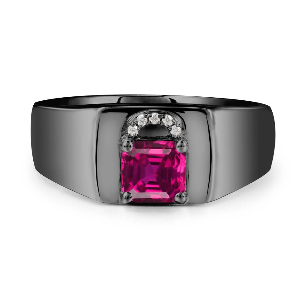 Lock Insipired Ruby Ring for Men - LUO Jewelry #metal_black finish sterling silver