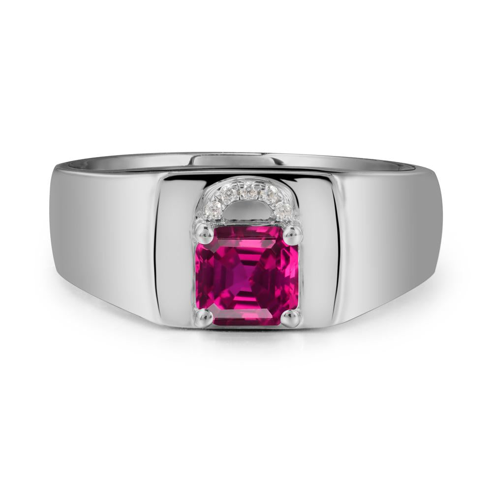 Lock Insipired Ruby Ring for Men - LUO Jewelry #metal_platinum