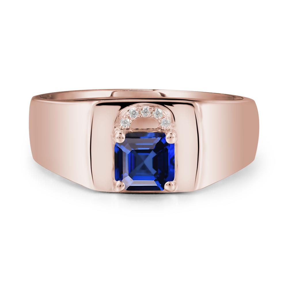 Men Sapphire Ring with Lock Design - LUO Jewelry #metal_14k rose gold