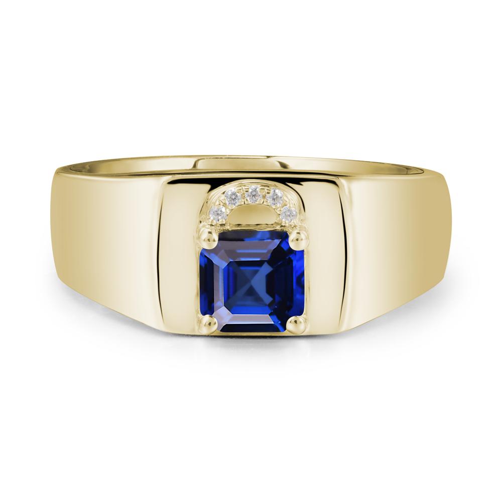 Men Sapphire Ring with Lock Design - LUO Jewelry #metal_14k yellow gold