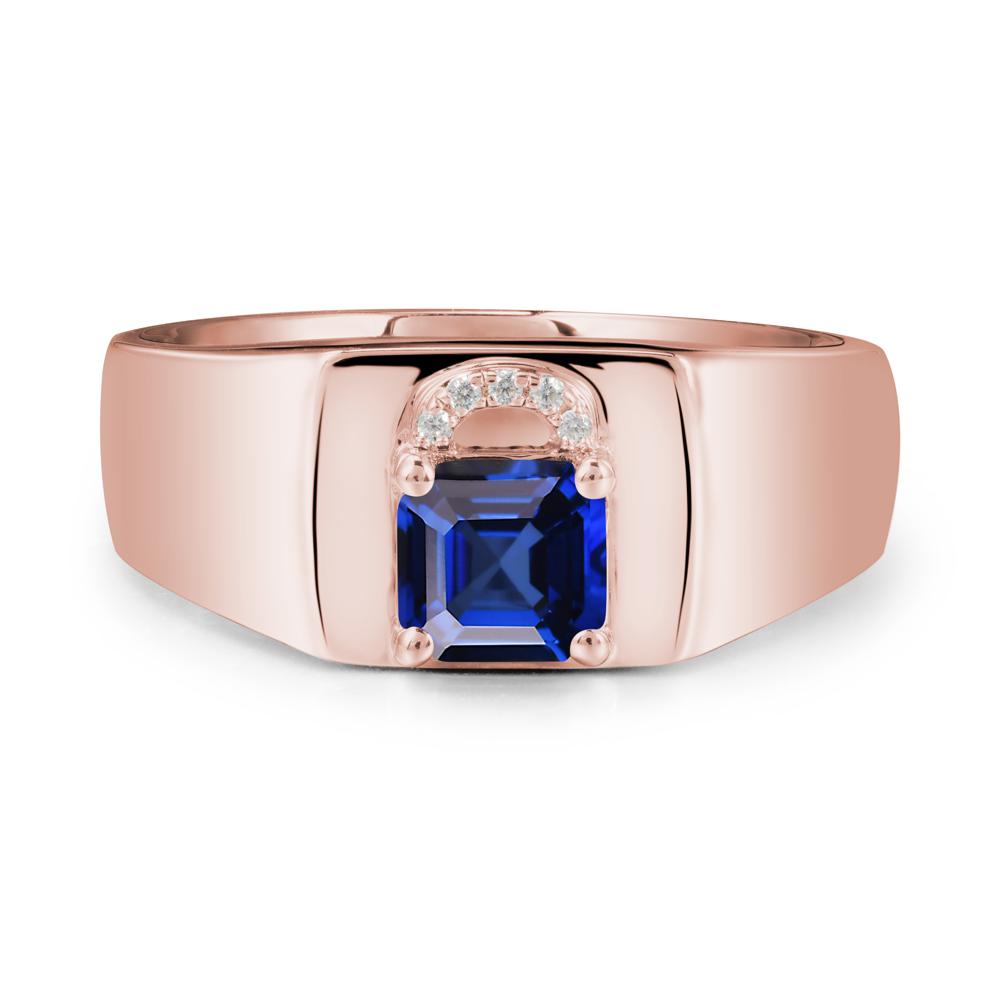 Men Sapphire Ring with Lock Design - LUO Jewelry #metal_18k rose gold