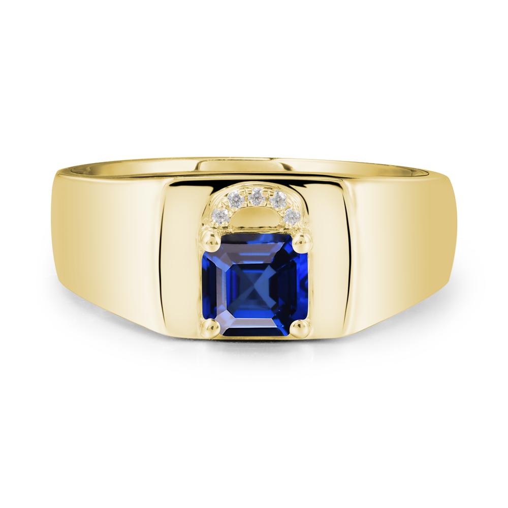 Men Sapphire Ring with Lock Design - LUO Jewelry #metal_18k yellow gold