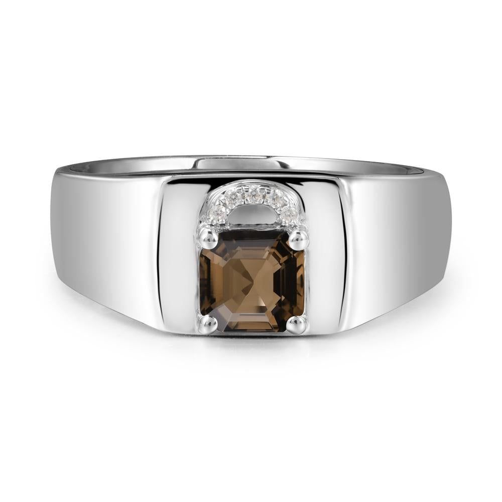 Lock Insipired Smoky Quartz Ring for Men - LUO Jewelry #metal_18k white gold