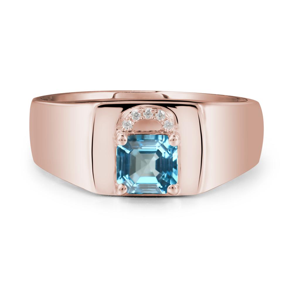 Men Swiss Blue Topaz Ring with Lock Design - LUO Jewelry #metal_14k rose gold