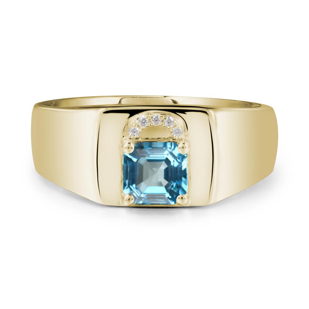 Men Swiss Blue Topaz Ring with Lock Design - LUO Jewelry #metal_14k yellow gold