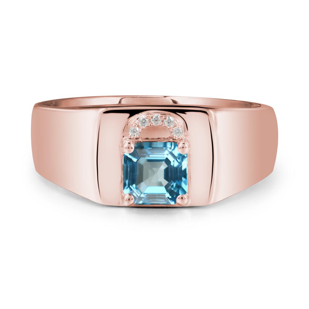 Men Swiss Blue Topaz Ring with Lock Design - LUO Jewelry #metal_18k rose gold