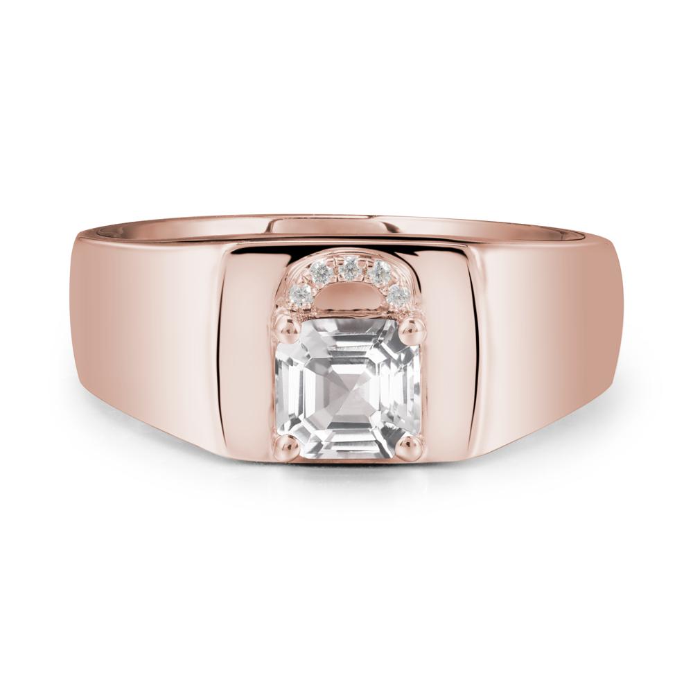 Lock Insipired White Topaz Ring for Men - LUO Jewelry #metal_14k rose gold