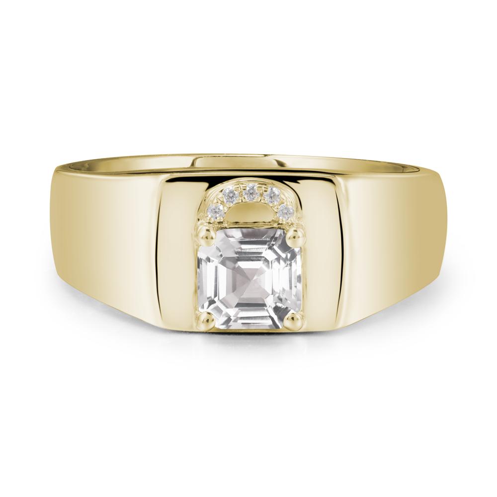 Lock Insipired White Topaz Ring for Men - LUO Jewelry #metal_14k yellow gold