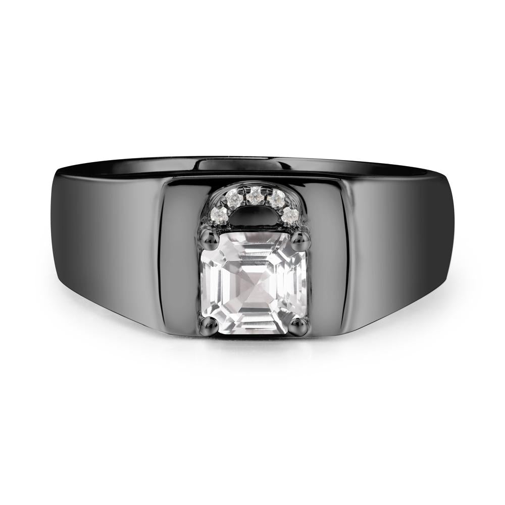 Lock Insipired White Topaz Ring for Men - LUO Jewelry #metal_black finish sterling silver