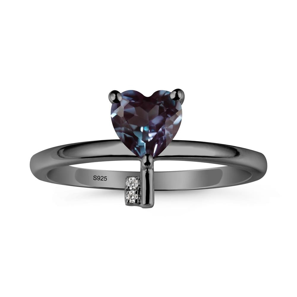 Heart Shaped Key Inspired Alexandrite Ring - LUO Jewelry #metal_black finish sterling silver