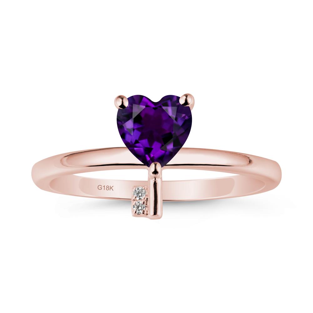 Heart Shaped Key Inspired Amethyst Ring - LUO Jewelry #metal_18k rose gold