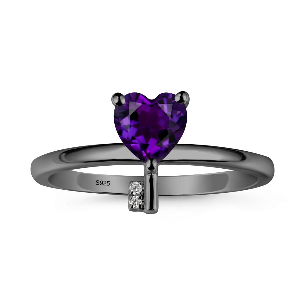 Heart Shaped Key Inspired Amethyst Ring - LUO Jewelry #metal_black finish sterling silver