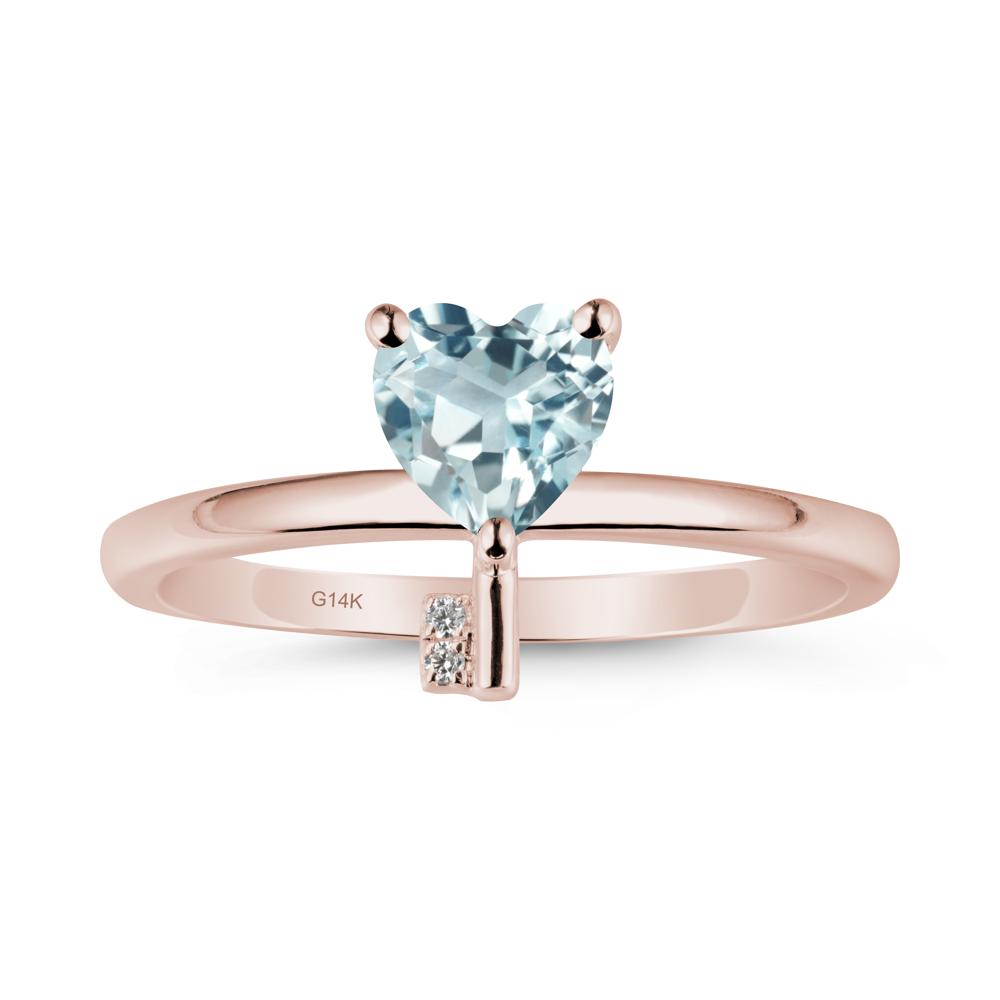 Heart Shaped Key Inspired Aquamarine Ring - LUO Jewelry #metal_14k rose gold