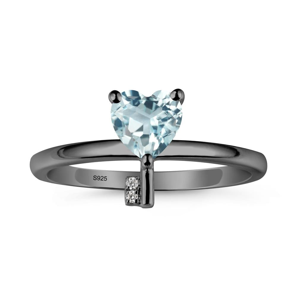 Heart Shaped Key Inspired Aquamarine Ring - LUO Jewelry #metal_black finish sterling silver