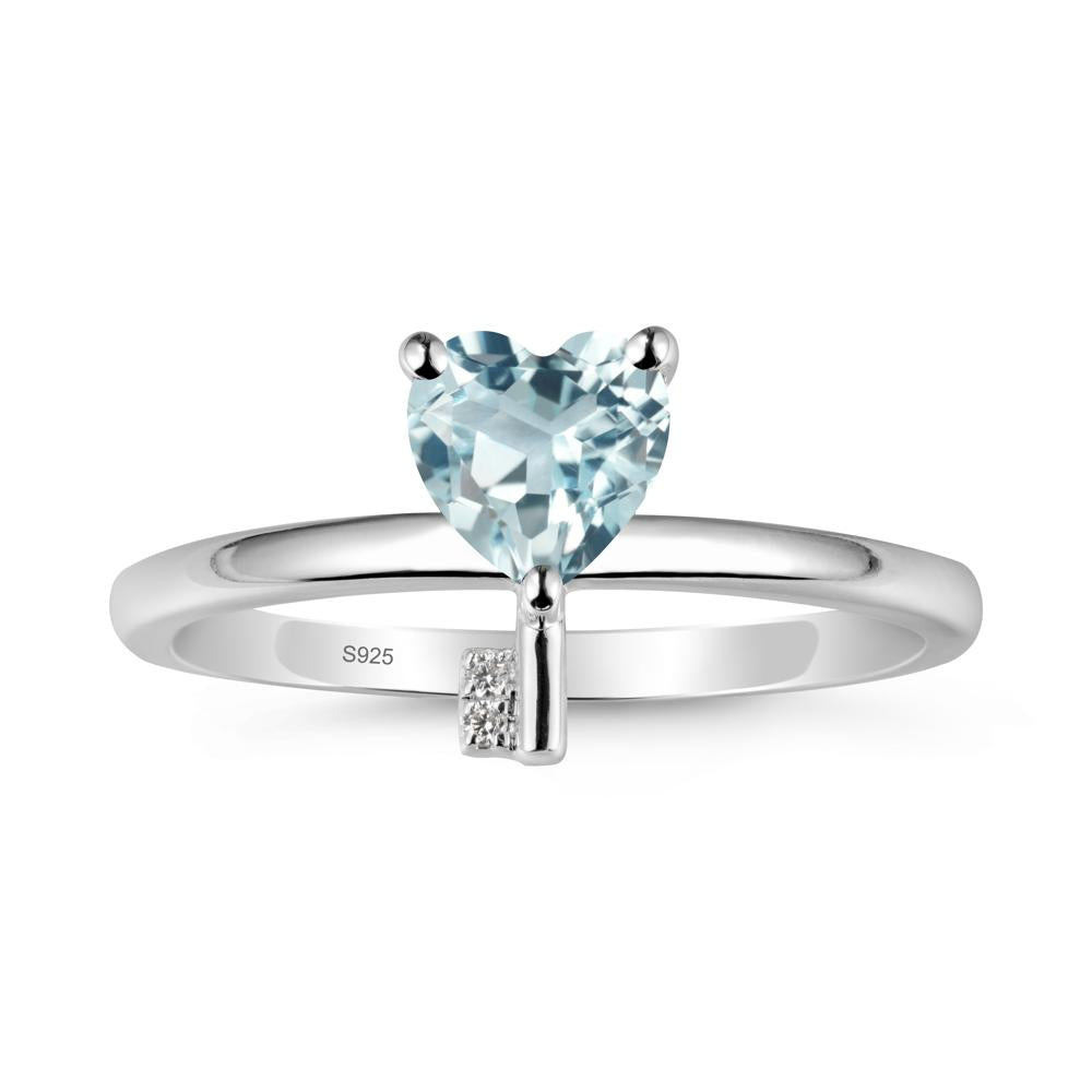 Heart Shaped Key Inspired Aquamarine Ring - LUO Jewelry #metal_sterling silver
