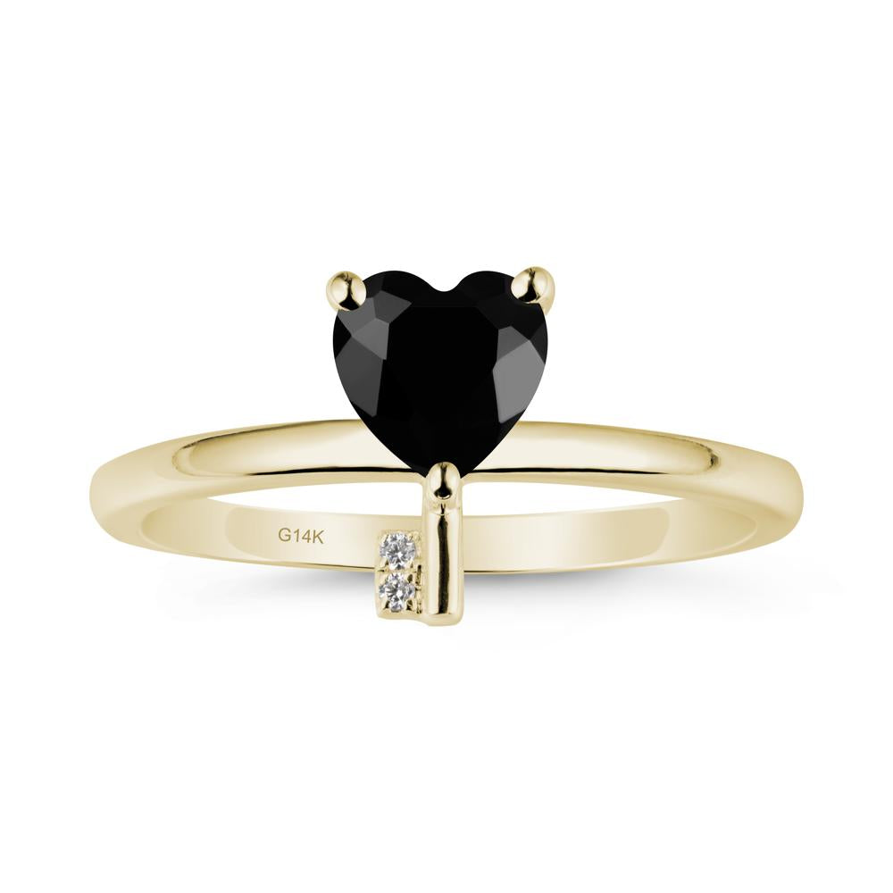 Heart Shaped Key Inspired Black Spinel Ring - LUO Jewelry #metal_14k yellow gold
