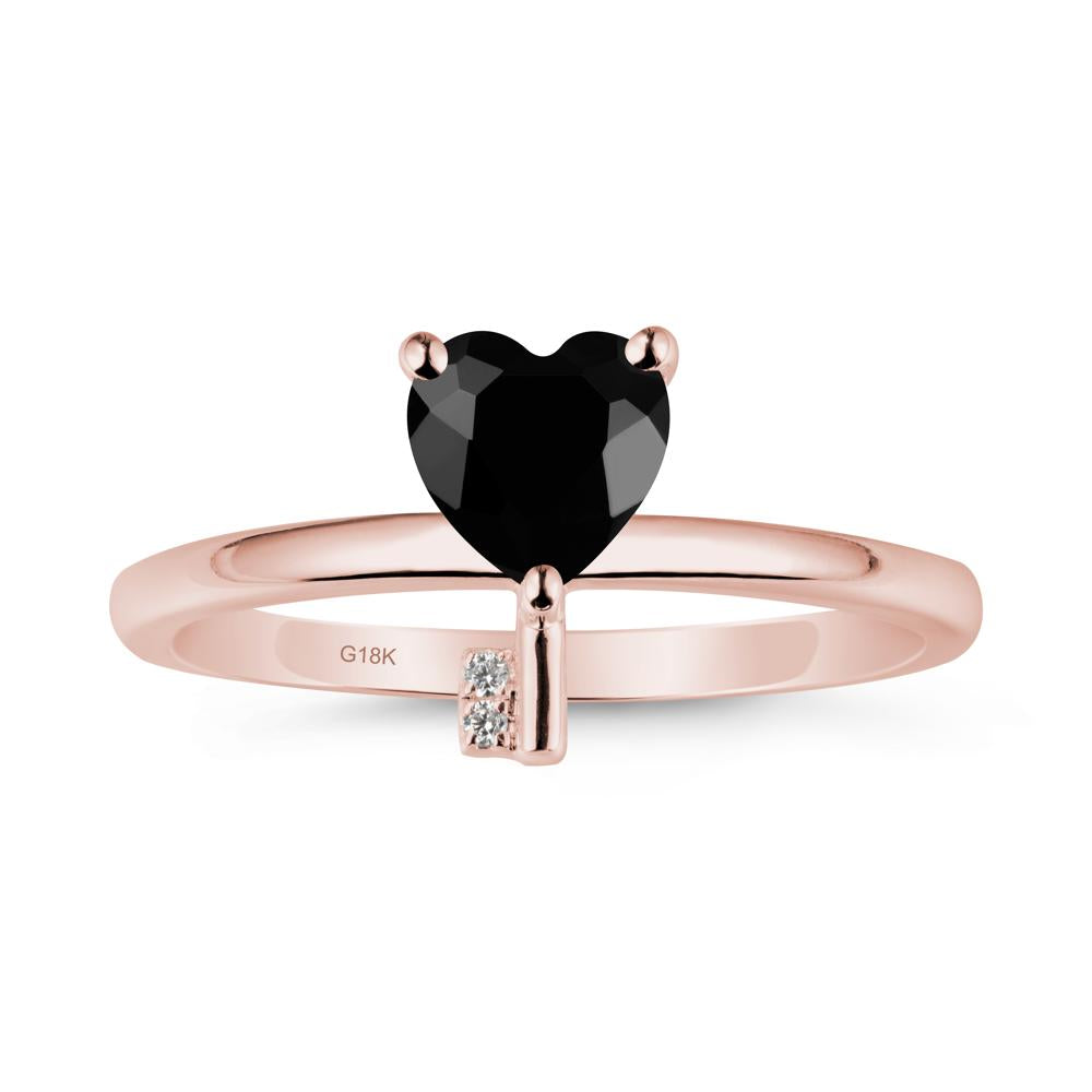 Heart Shaped Key Inspired Black Spinel Ring - LUO Jewelry #metal_18k rose gold