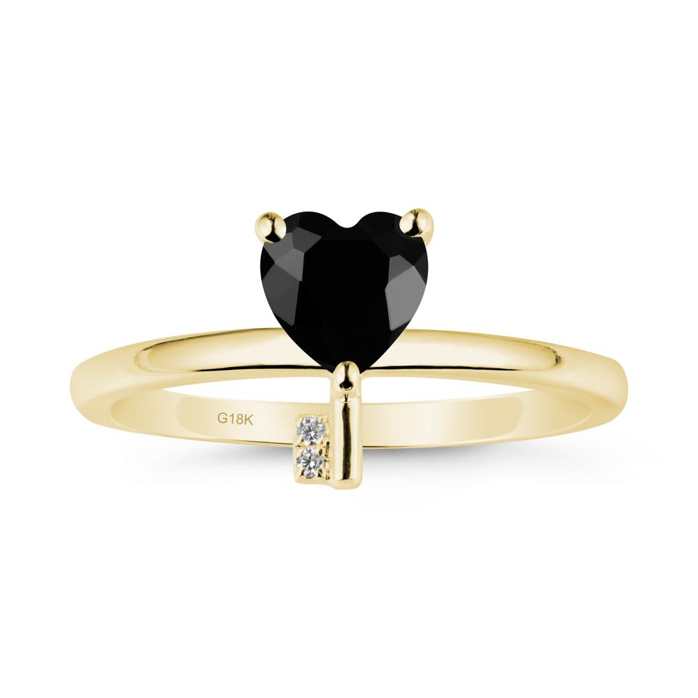 Heart Shaped Key Inspired Black Spinel Ring - LUO Jewelry #metal_18k yellow gold