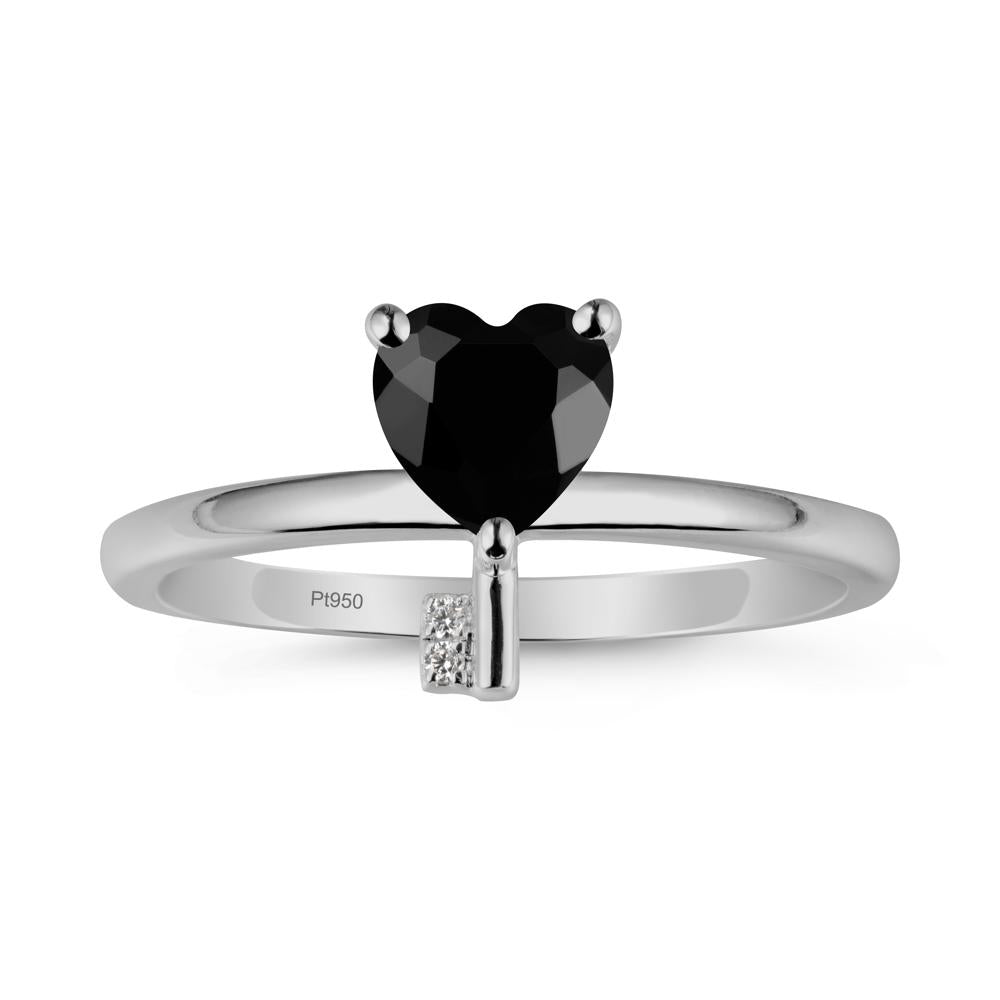Heart Shaped Key Inspired Black Spinel Ring - LUO Jewelry #metal_platinum