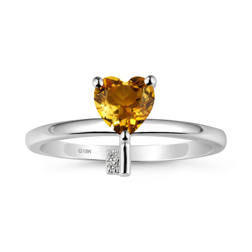 Heart Shaped Key Inspired Citrine Ring - LUO Jewelry #metal_18k white gold
