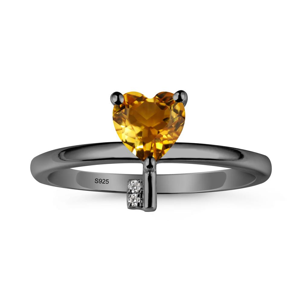 Heart Shaped Key Inspired Citrine Ring - LUO Jewelry #metal_black finish sterling silver