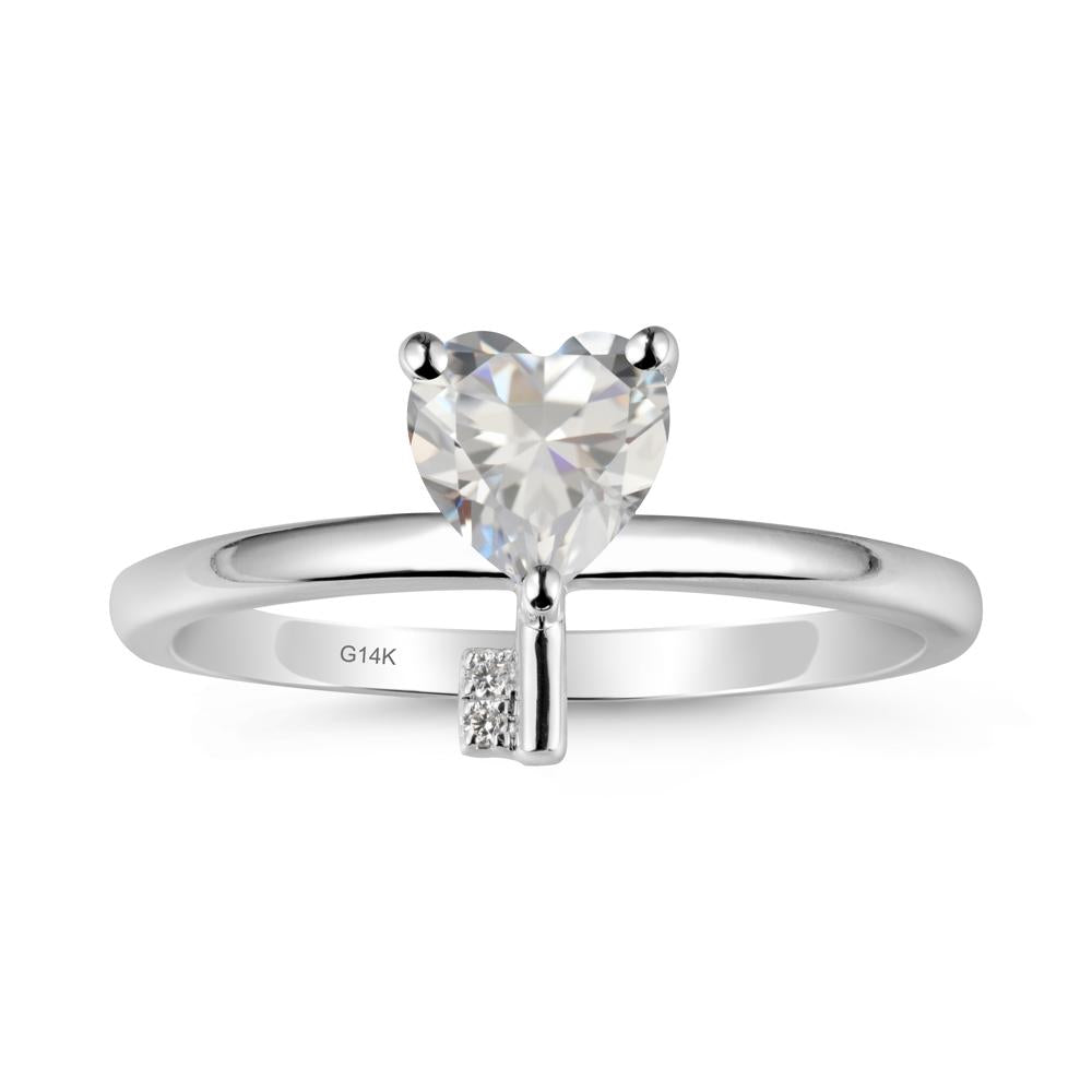Heart Shaped Key Inspired Cubic Zirconia Ring - LUO Jewelry #metal_14k white gold