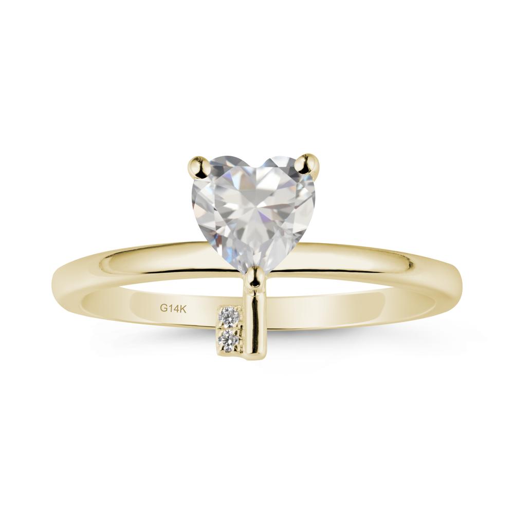 Heart Shaped Key Inspired Cubic Zirconia Ring - LUO Jewelry #metal_14k yellow gold