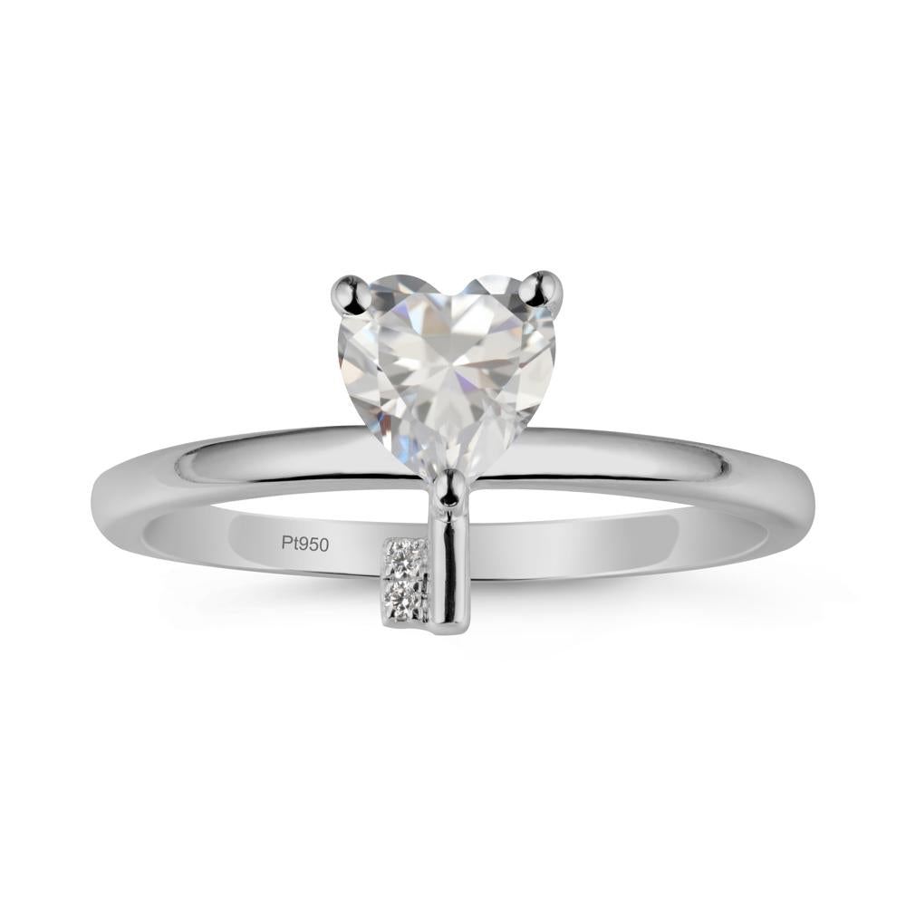 Heart Shaped Key Inspired Cubic Zirconia Ring - LUO Jewelry #metal_platinum
