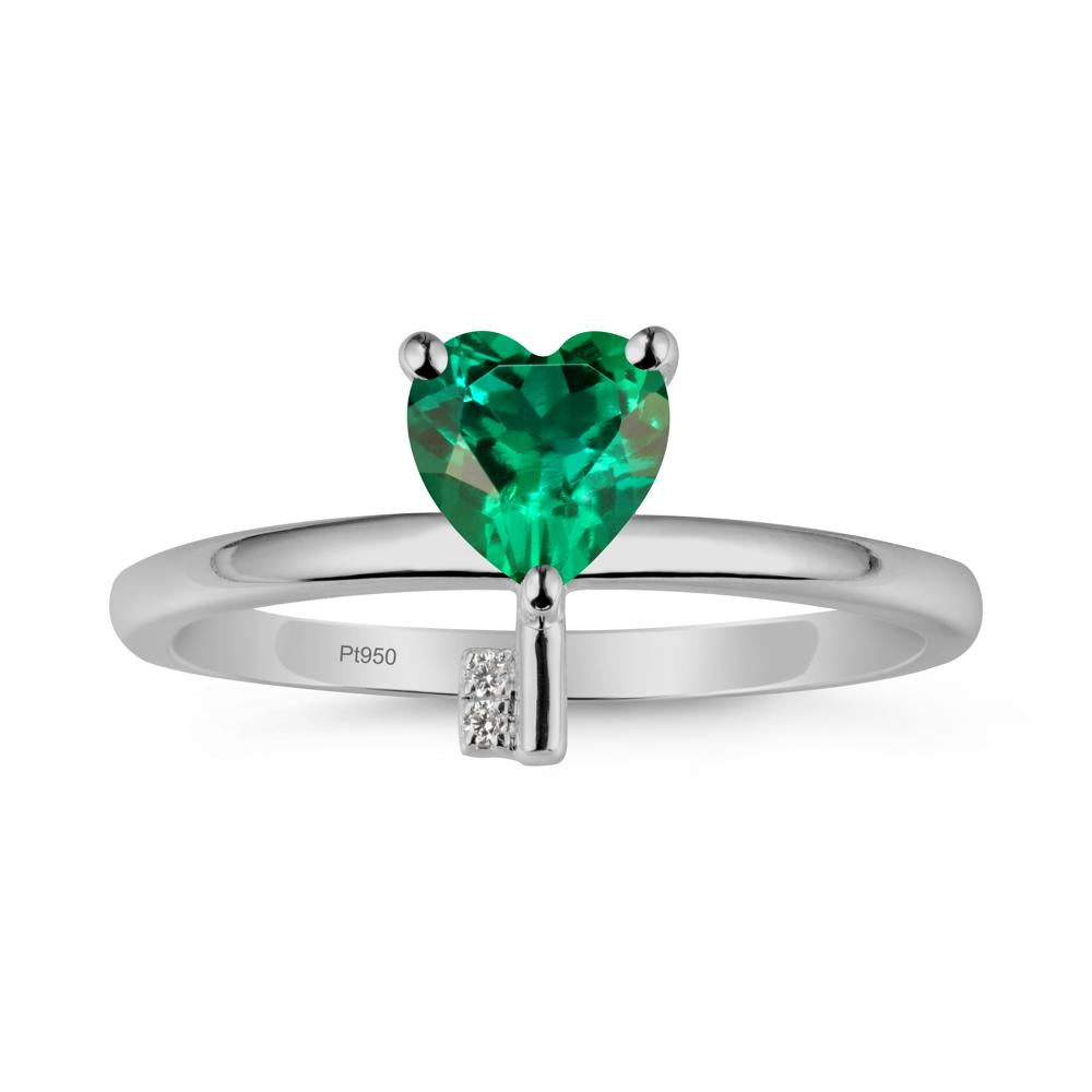 Heart Shaped Key Inspired Emerald Ring - LUO Jewelry #metal_platinum