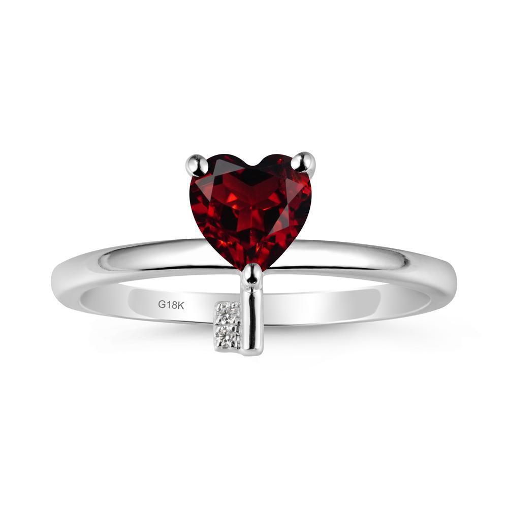 Heart Shaped Key Inspired Garnet Ring - LUO Jewelry #metal_18k white gold