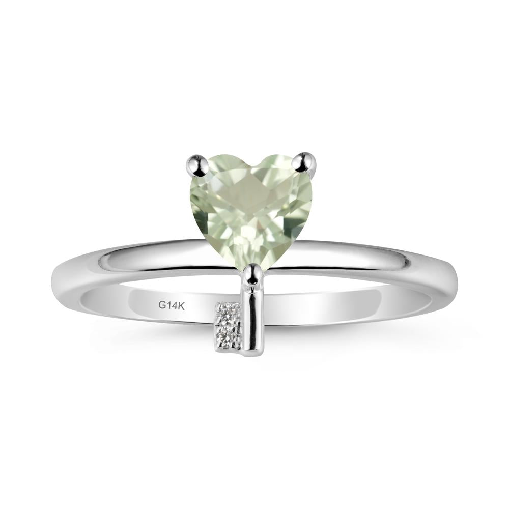 Heart Shaped Key Inspired Green Amethyst Ring - LUO Jewelry #metal_14k white gold