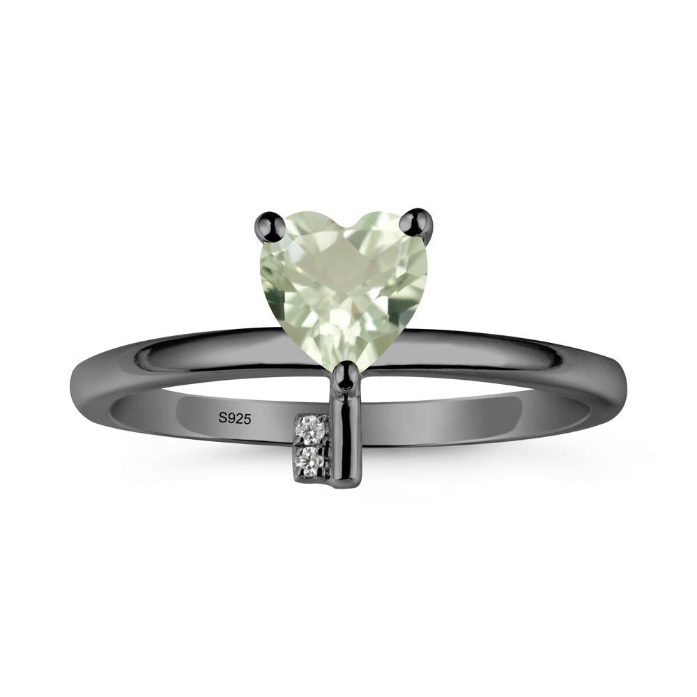 Heart Shaped Key Inspired Green Amethyst Ring - LUO Jewelry #metal_black finish sterling silver