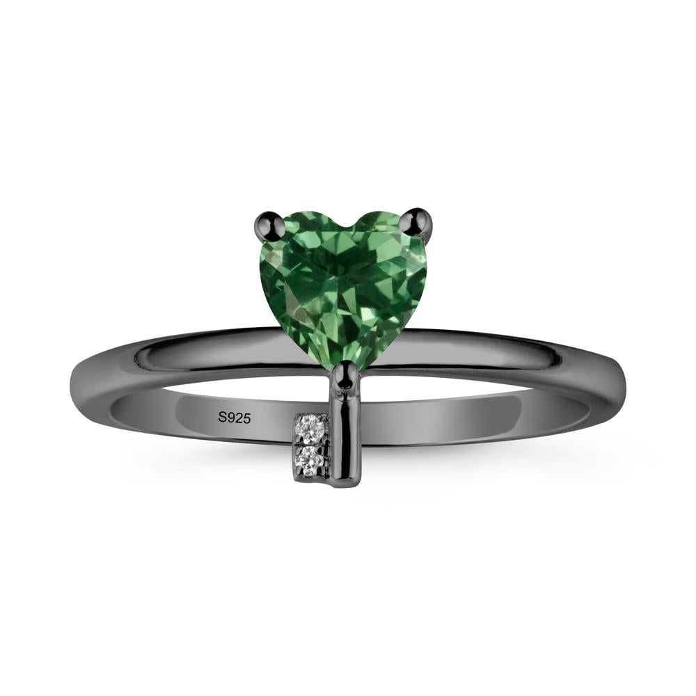 Heart Shaped Key Inspired Green Sapphire Ring - LUO Jewelry #metal_black finish sterling silver