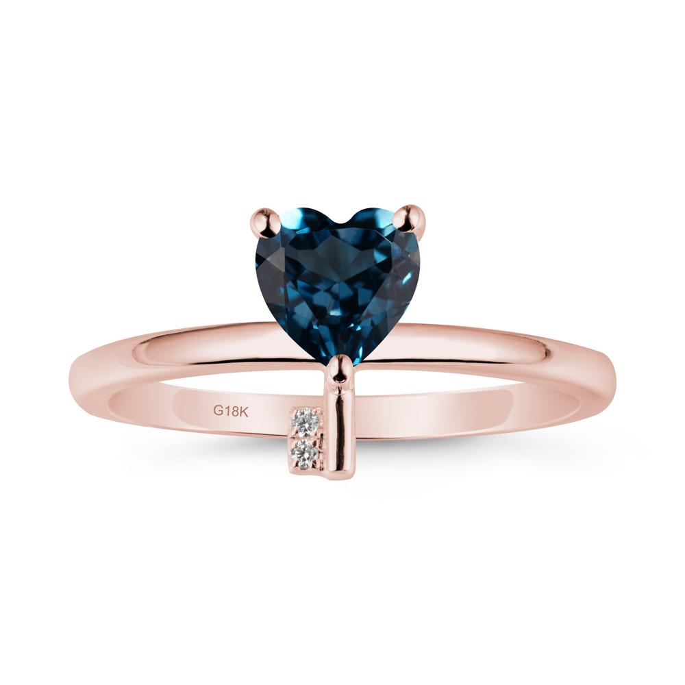 Heart Shaped Key Inspired London Blue Topaz Ring - LUO Jewelry #metal_18k rose gold