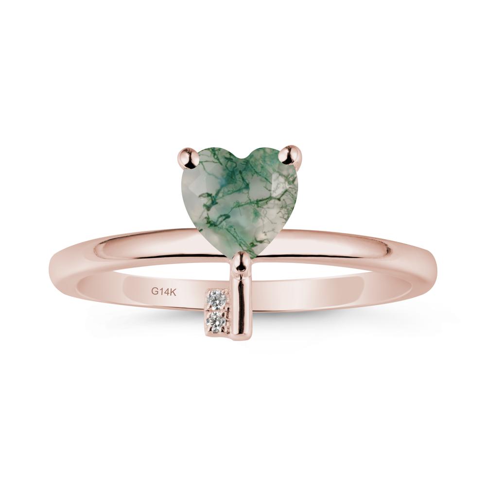 Heart Shaped Key Inspired Moss Agate Ring - LUO Jewelry #metal_14k rose gold