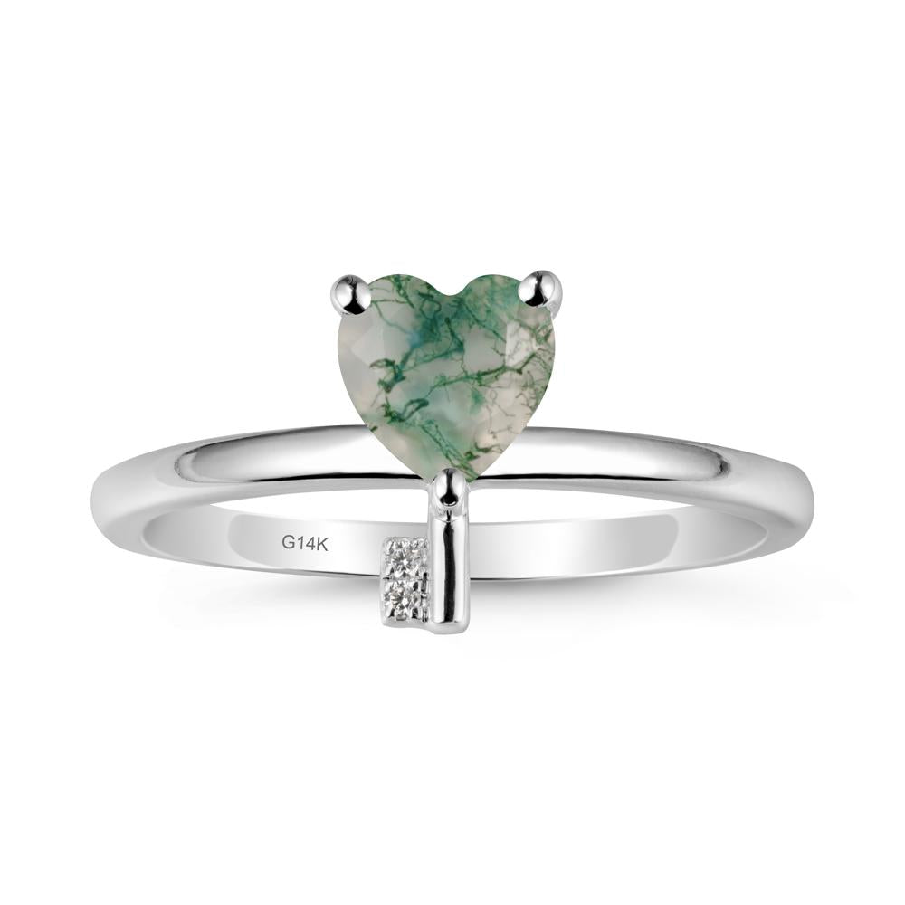 Heart Shaped Key Inspired Moss Agate Ring - LUO Jewelry #metal_14k white gold
