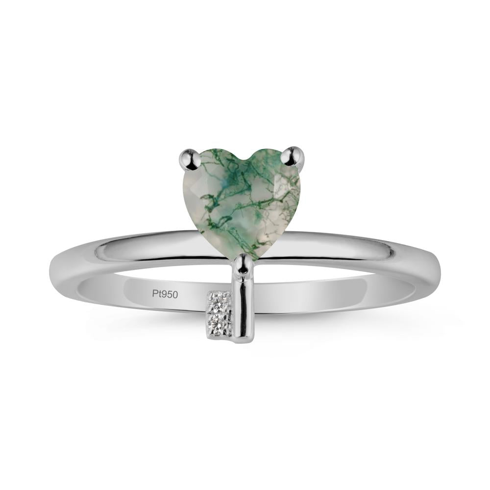 Heart Shaped Key Inspired Moss Agate Ring - LUO Jewelry #metal_platinum