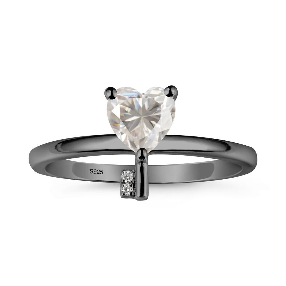 Heart Shaped Key Inspired Moissanite Ring - LUO Jewelry #metal_black finish sterling silver