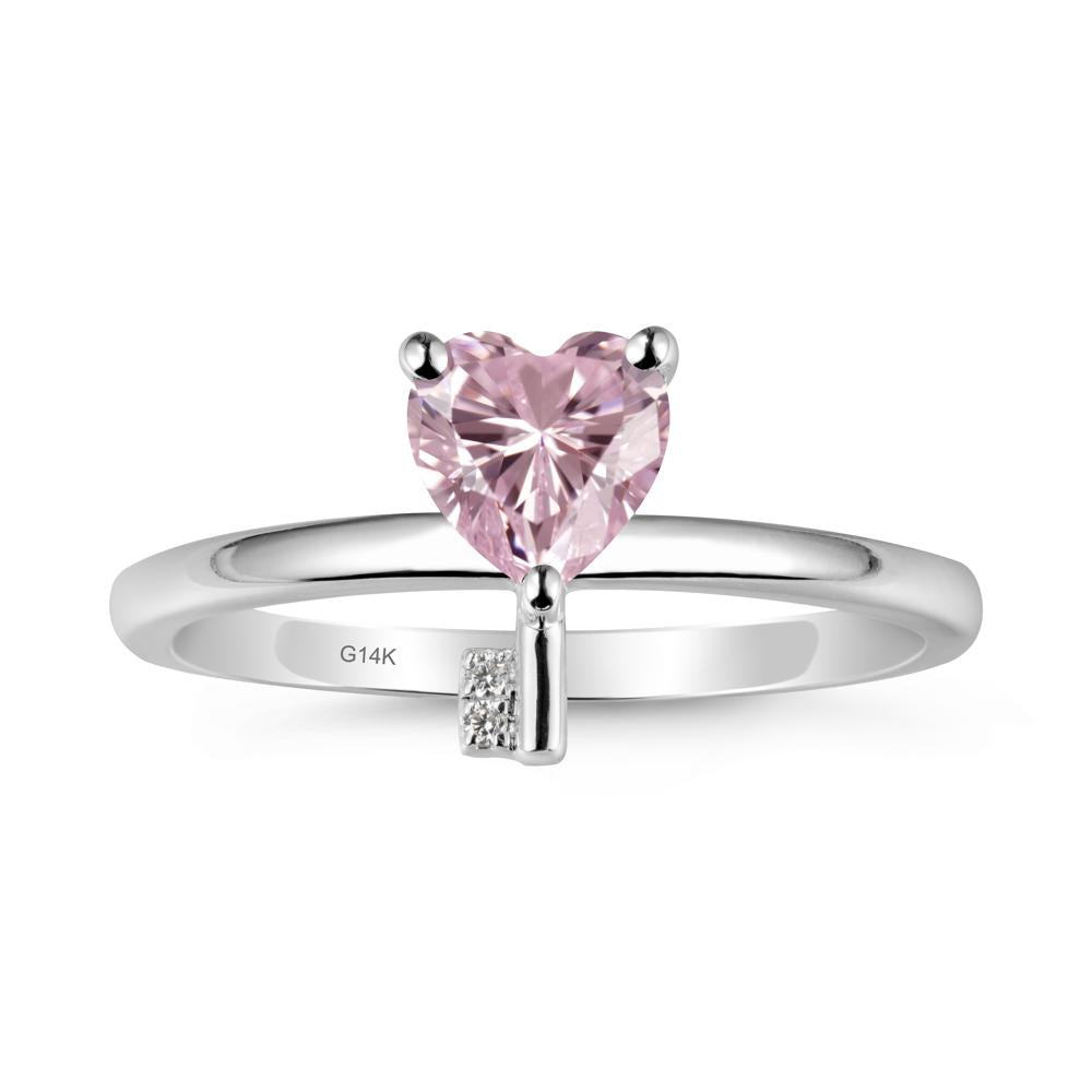 Heart Shaped Key Inspired Pink Cubic Zirconia Ring - LUO Jewelry #metal_14k white gold