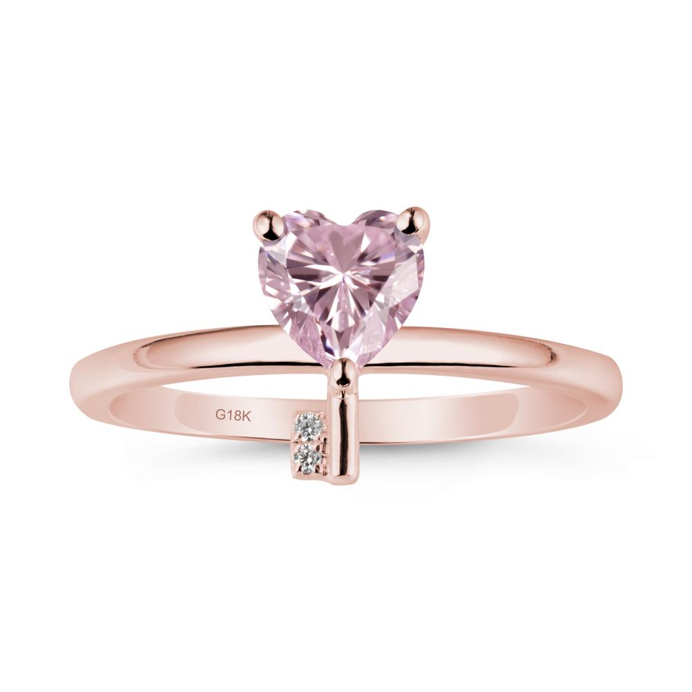 Heart Shaped Key Inspired Pink Cubic Zirconia Ring - LUO Jewelry #metal_18k rose gold