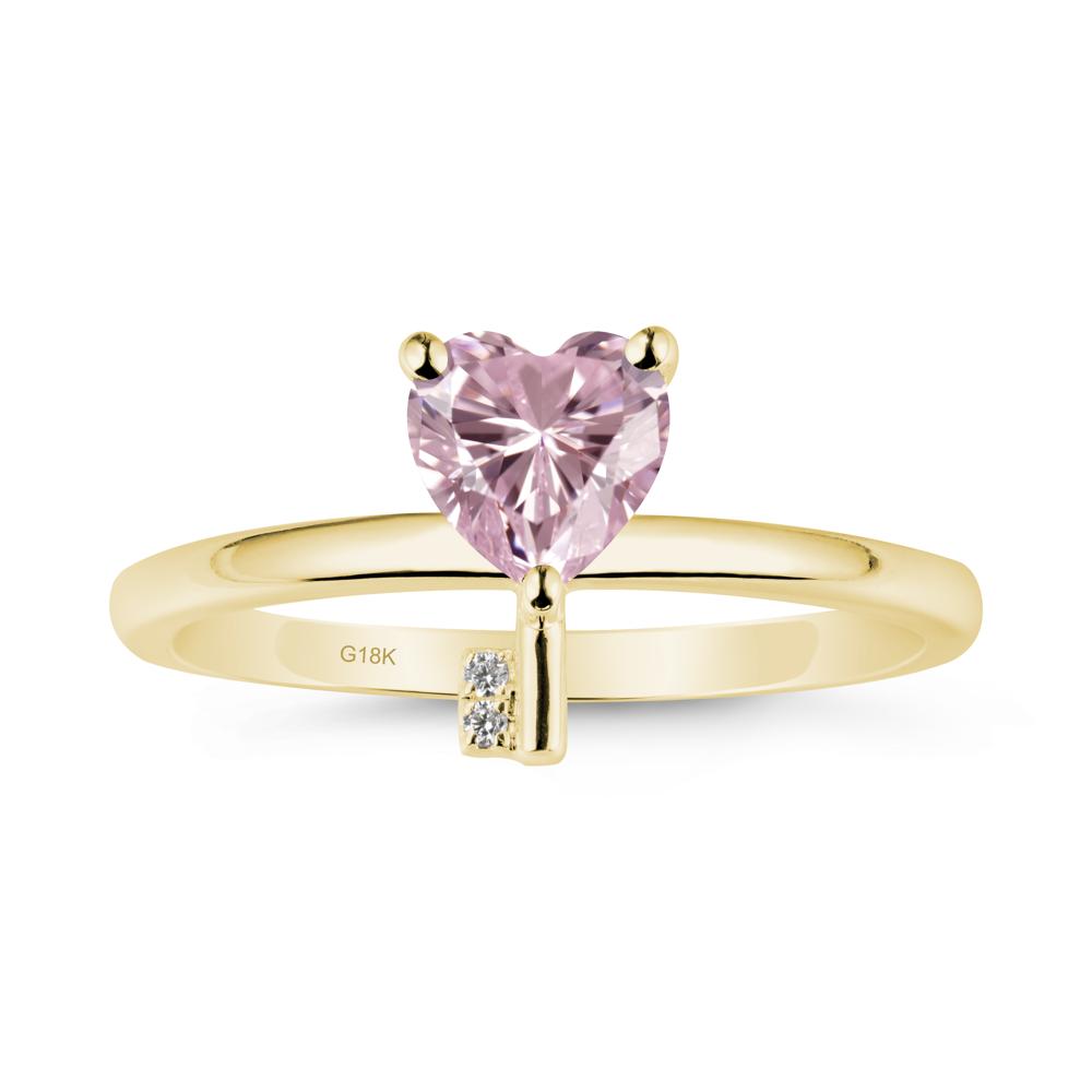 Heart Shaped Key Inspired Pink Cubic Zirconia Ring - LUO Jewelry #metal_18k yellow gold