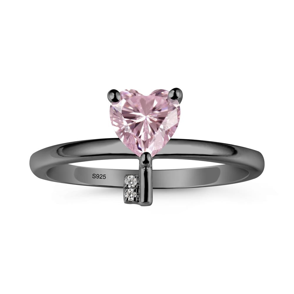 Heart Shaped Key Inspired Pink Cubic Zirconia Ring - LUO Jewelry #metal_black finish sterling silver