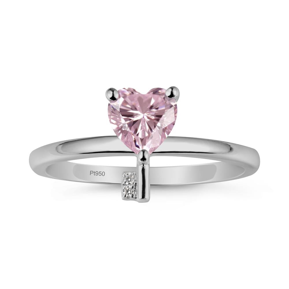 Heart Shaped Key Inspired Pink Cubic Zirconia Ring - LUO Jewelry #metal_platinum