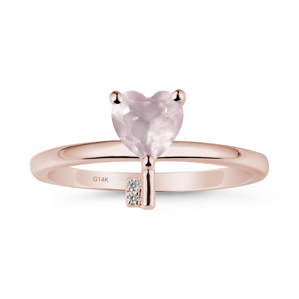 Heart Shaped Key Inspired Rose Quartz Ring - LUO Jewelry #metal_14k rose gold
