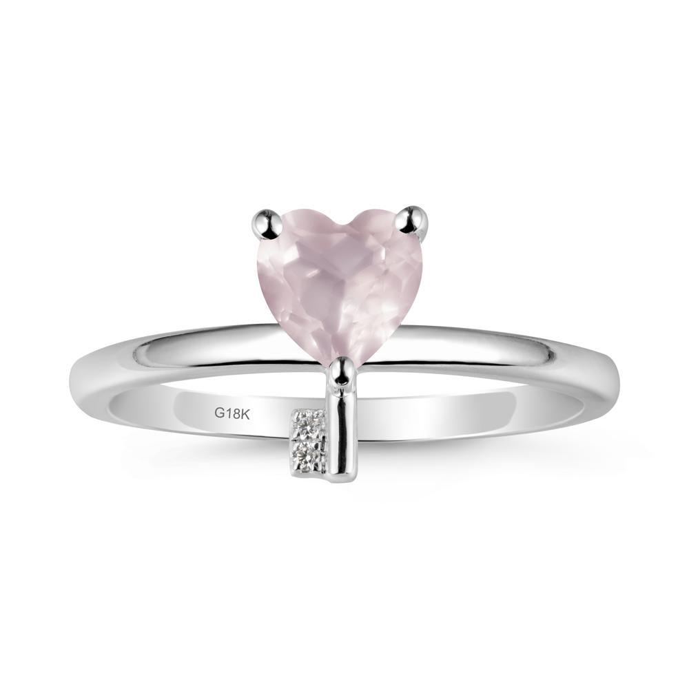 Heart Shaped Key Inspired Rose Quartz Ring - LUO Jewelry #metal_18k white gold